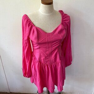 ASOS‎ Mini Dress Womens 6 Pink Bustier Long Sleeve Flirty Coquette Milk Maid Y2K